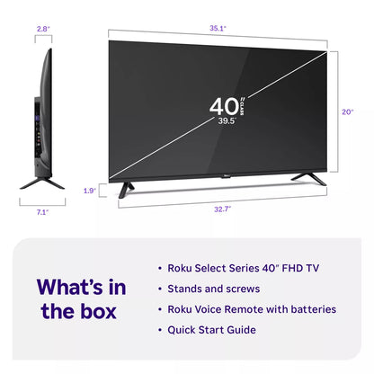 Roku 40" Select Series 1080P Full HD Smart Roku TV with Voice Remote Streaming Live Local News, Sports, & Movies