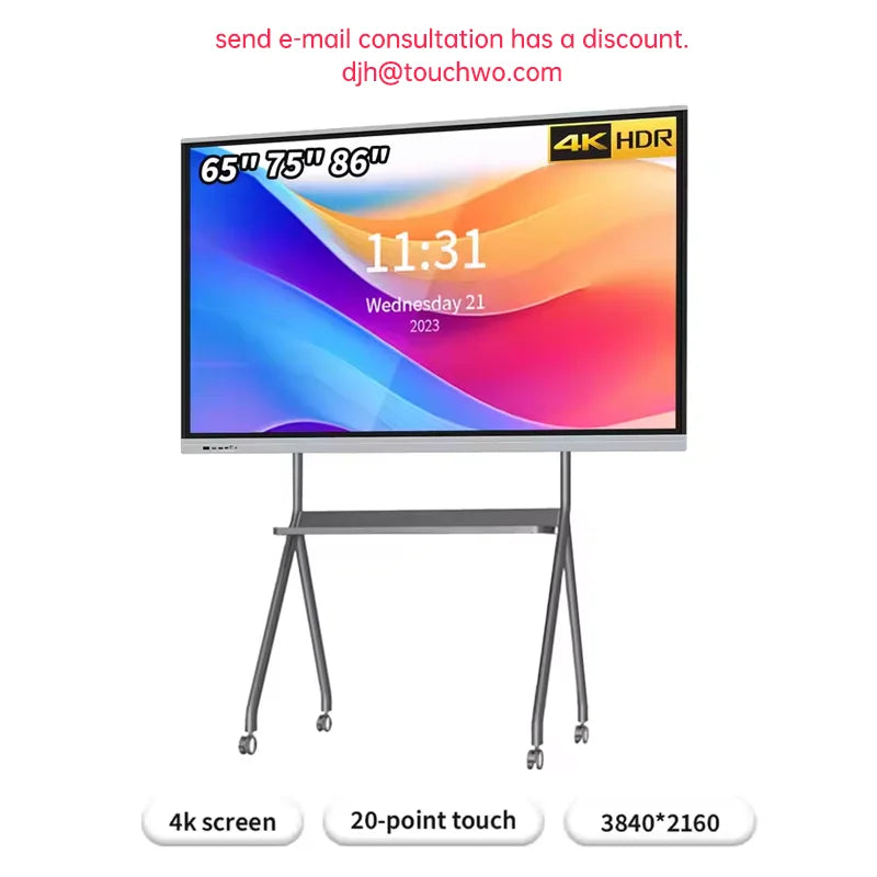 65 75 86 Inch Smart Tv for Classroom and Conference, Digital Electronic Whiteboard 4K HD Touch Screen Interactive Board on Wheel