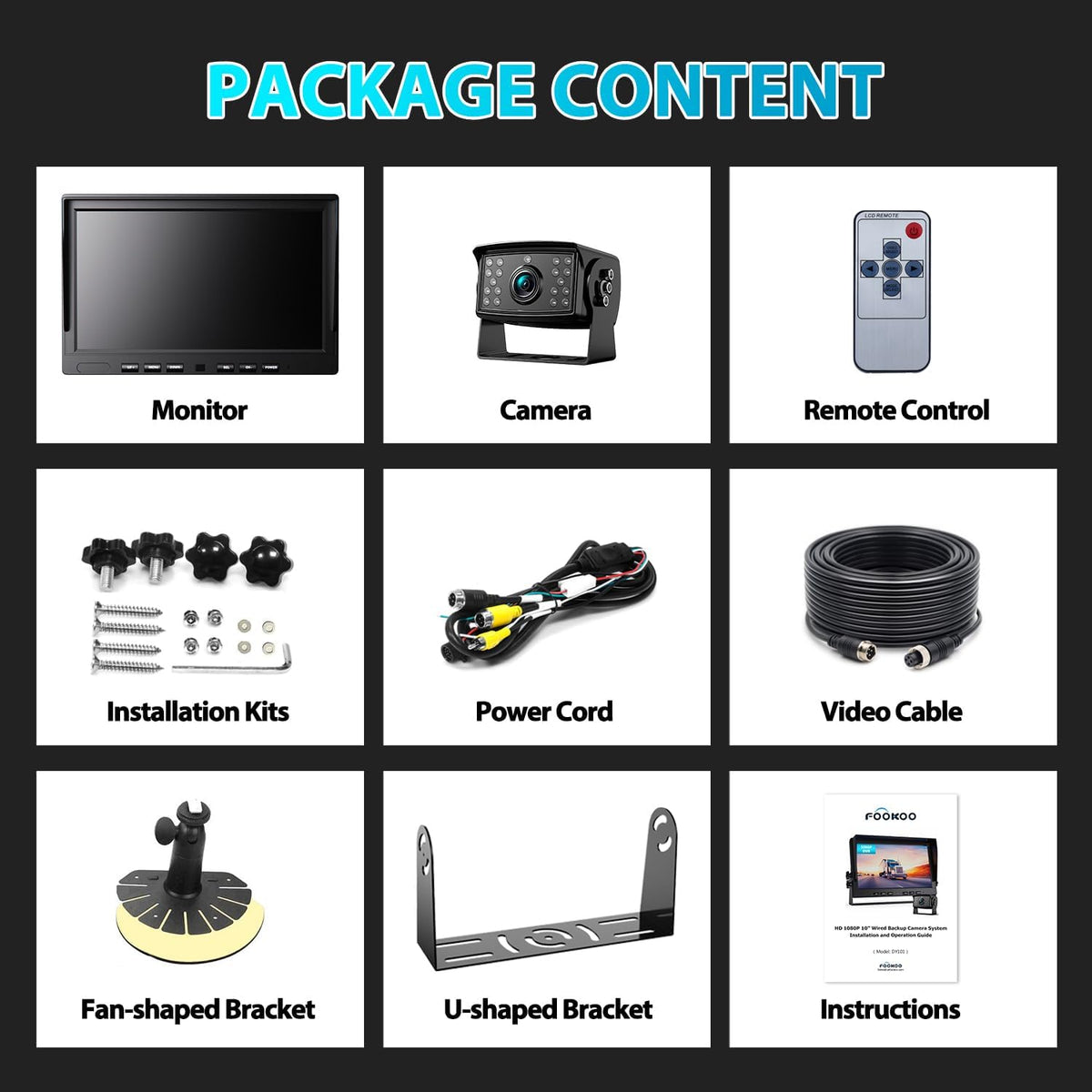 10" HD 1080P Wired Backup Camera with 10" Dual Split Screen Monitor