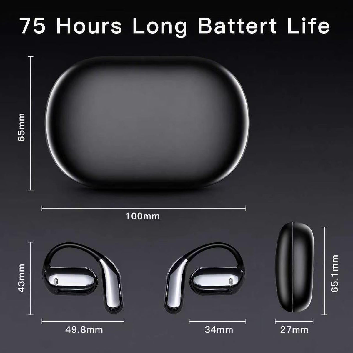 Hsility Wireless Sport Earbuds — Ear Hooks & Charging Case