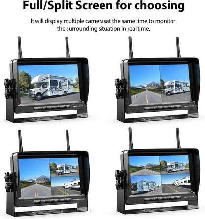 1080P Wireless Backup Camera System Kit with 7'' LCD Wireless Backup Monitor, IP69 Waterproof Backup Camera, Interference-Free Recording HD Night Vision for Rv/Truck/Bus/Pickup/Van—Hw02