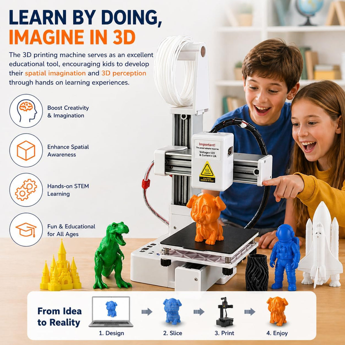 Compact FDM 3D Printer — 100 × 100 × 100 mm