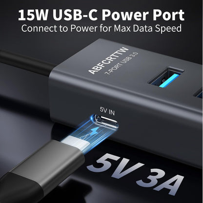Aluminum 7-Port USB Hub 3.0 — 4 ft Cable