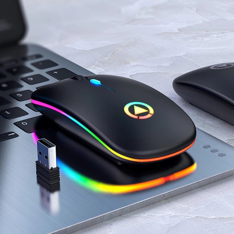 2.4Ghz Wireless Optical Mouse USB Rechargeable RGB Cordless Mice for PC Laptop