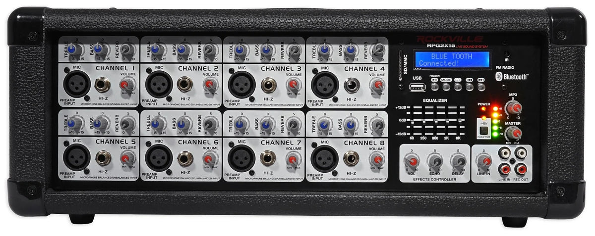 RPG2X15 Package PA System Mixer/Amp+15" Speakers+Stands+Mics+Bluetooth