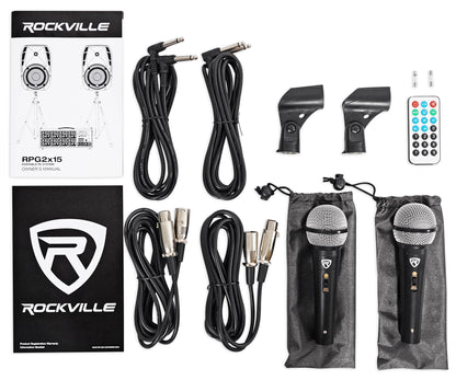 RPG2X15 Package PA System Mixer/Amp+15" Speakers+Stands+Mics+Bluetooth