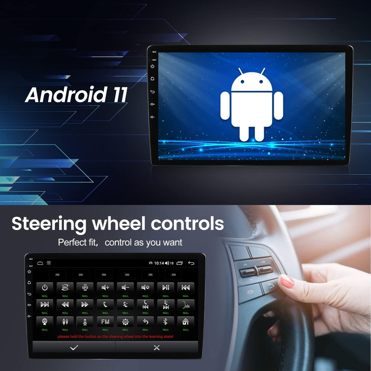 10 Inch Android 11 Head Unit Car Stereo Compatible with Carplay and Android Auto+4G SM Card Slot/Wifi+Gps+Bt, Double Din Car Radio Full AV Output(8Core,2+32G)