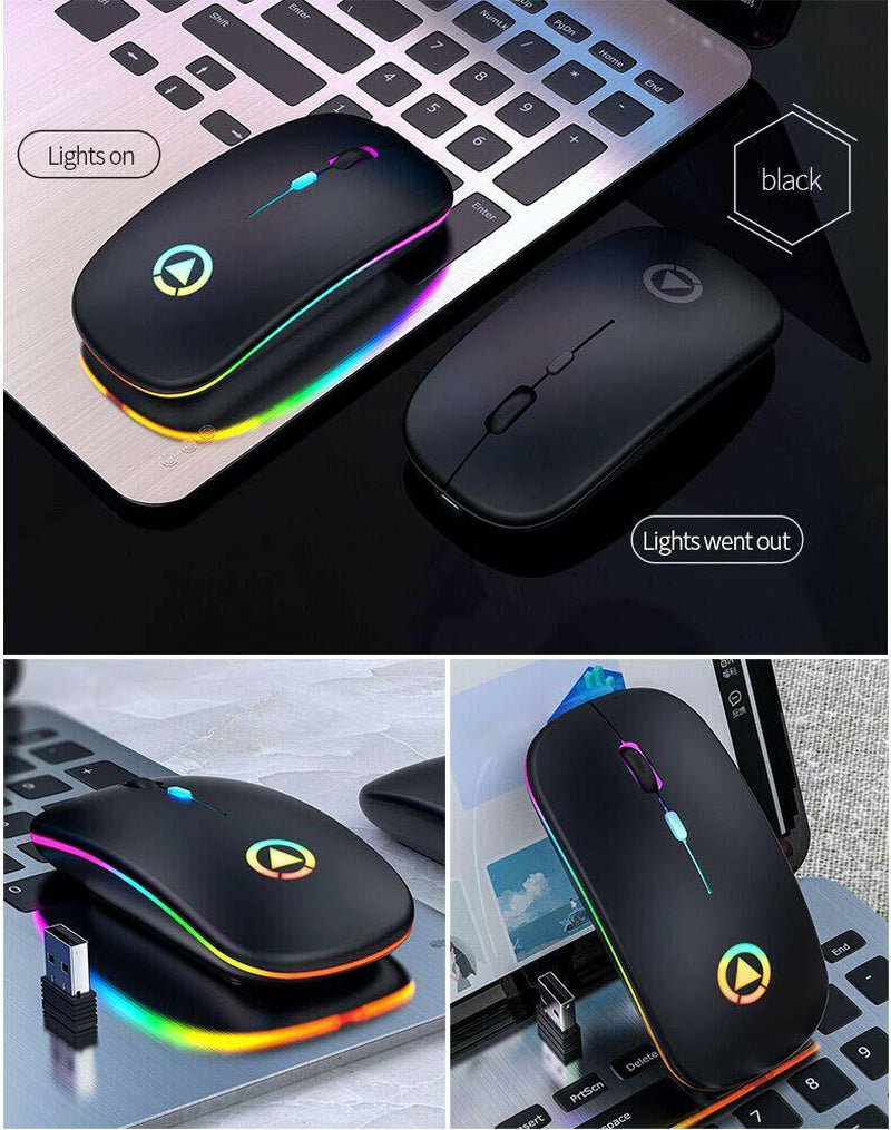 2.4Ghz Wireless Optical Mouse USB Rechargeable RGB Cordless Mice for PC Laptop