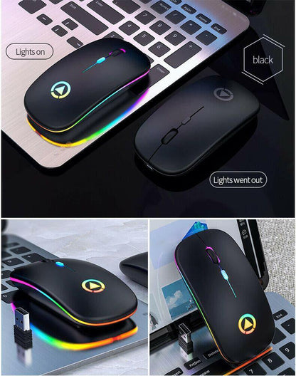 2.4Ghz Wireless Optical Mouse USB Rechargeable RGB Cordless Mice for PC Laptop