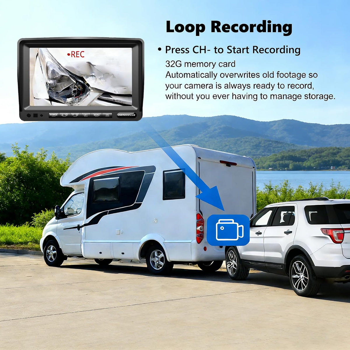 1080P Wireless Backup Camera System Kit with 7'' LCD Wireless Backup Monitor, IP69 Waterproof Backup Camera, Interference-Free Recording HD Night Vision for Rv/Truck/Bus/Pickup/Van—Hw02