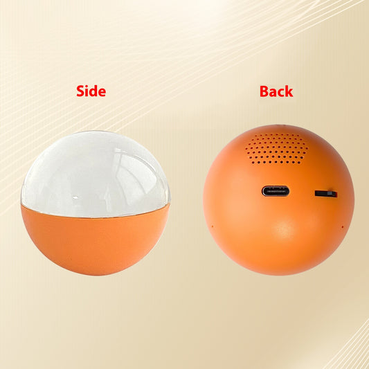Orange video memory orb — supplier side and back views